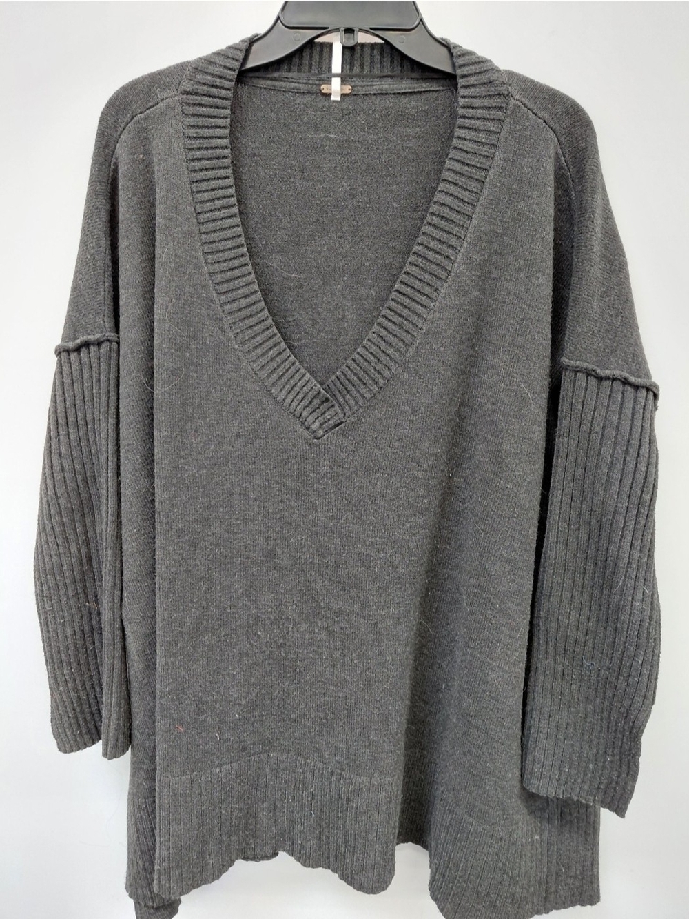 Free People Oversized Alli V-Neck Sweater - Charcoal Gray